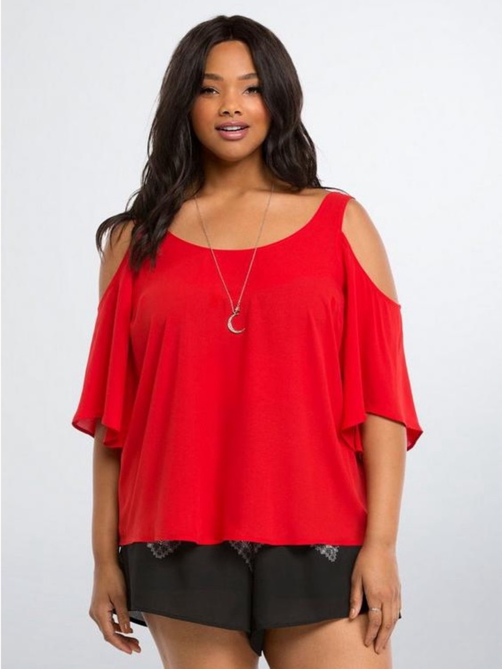 Torrid Red Cold-Shoulder Flutter Sleeve Tunic Size 2